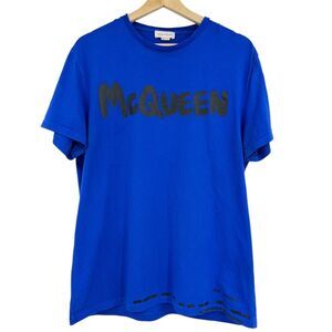Alexander McQueen Graffiti Print Blue T-Shirt Mens Size Small short sleeve shirt